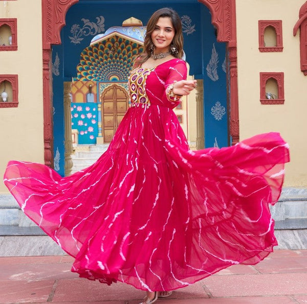 Dazzling Pink Color Georgette Fabric Gown