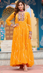 Dazzling Yellow Color Georgette Fabric Gown