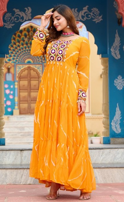 Dazzling Yellow Color Georgette Fabric Gown
