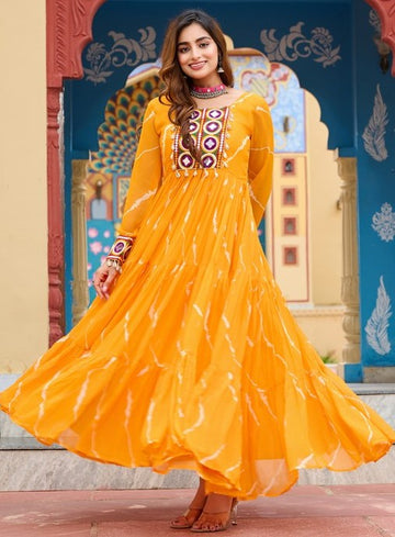 Dazzling Yellow Color Georgette Fabric Gown