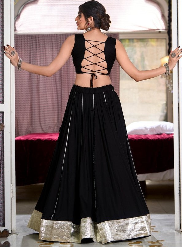 Amazing Black Color Rayon Fabric Party Wear Lehenga