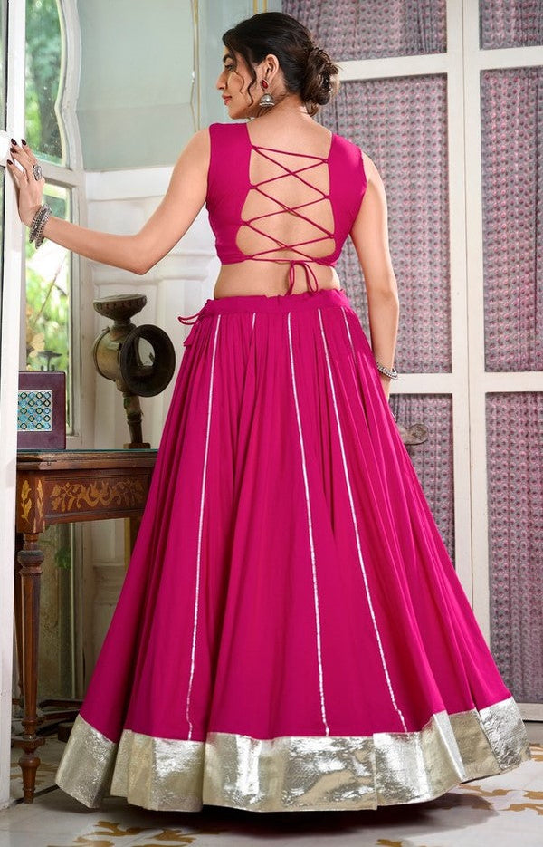 Amazing Pink Color Rayon Fabric Party Wear Lehenga