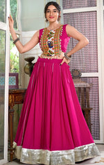 Amazing Pink Color Rayon Fabric Party Wear Lehenga