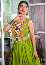 Amazing Green Color Rayon Fabric Party Wear Lehenga
