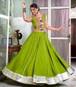 Amazing Green Color Rayon Fabric Party Wear Lehenga