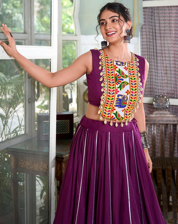 Amazing Purple Color Rayon Fabric Party Wear Lehenga