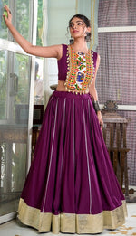 Amazing Purple Color Rayon Fabric Party Wear Lehenga