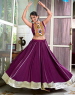 Amazing Purple Color Rayon Fabric Party Wear Lehenga