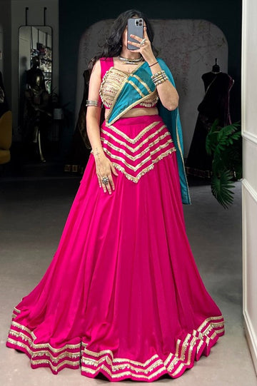 Amazing Pink Color Cotton Fabric Party Wear Lehenga