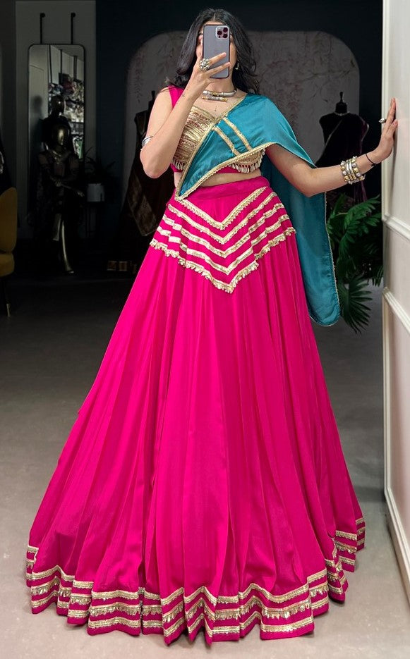 Amazing Pink Color Cotton Fabric Party Wear Lehenga