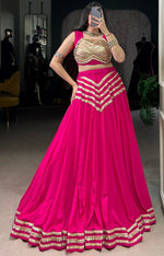 Amazing Pink Color Cotton Fabric Party Wear Lehenga