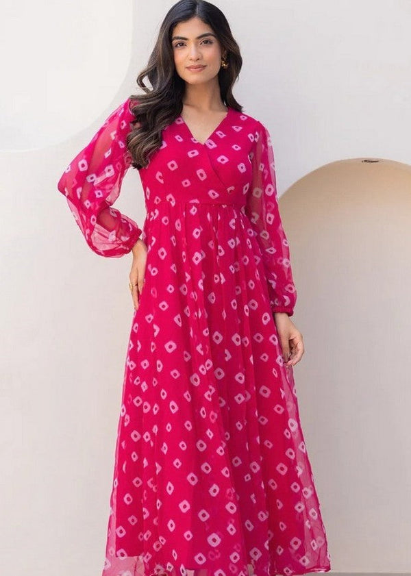 Amazing Pink Color Georgette Fabric Designer Kurti