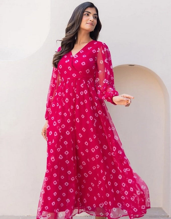 Amazing Pink Color Georgette Fabric Designer Kurti
