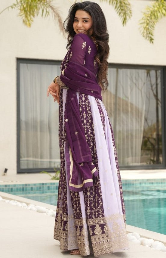 Dazzling Wine Color Blooming Fabric Gown