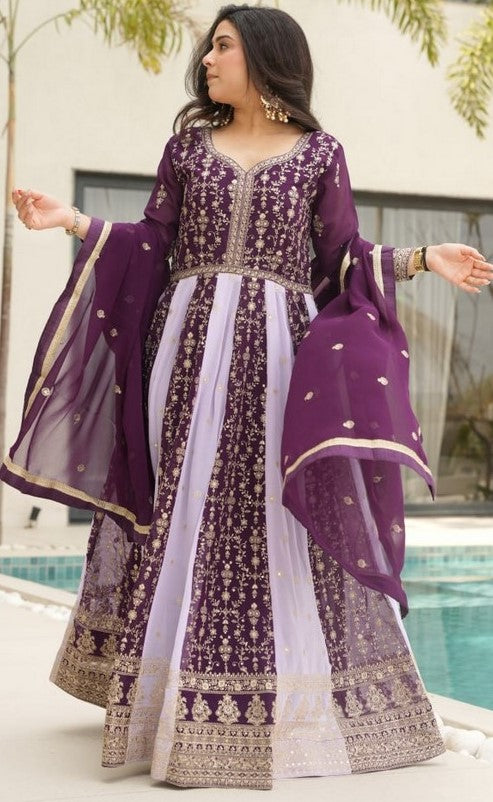Dazzling Wine Color Blooming Fabric Gown