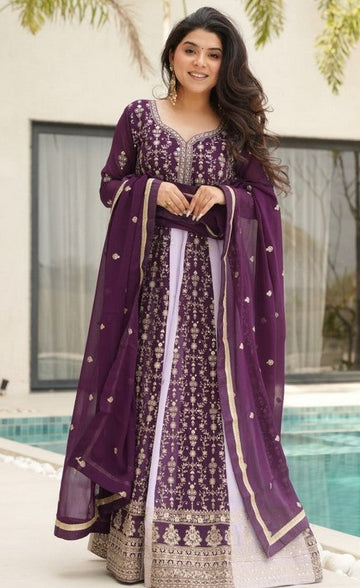 Dazzling Wine Color Blooming Fabric Gown