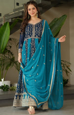 Dazzling Teal Color Blooming Fabric Gown