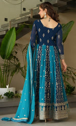 Dazzling Teal Color Blooming Fabric Gown