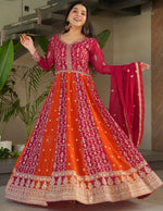 Dazzling Red Color Blooming Fabric Gown