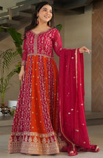 Dazzling Red Color Blooming Fabric Gown