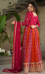 Dazzling Red Color Blooming Fabric Gown