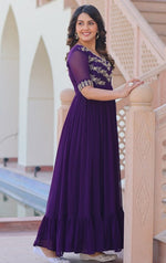 Dazzling Purple Color Blooming Fabric Gown