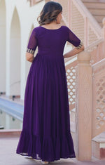Dazzling Purple Color Blooming Fabric Gown