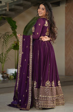 Beautiful Wine Color Blooming Fabric Gown
