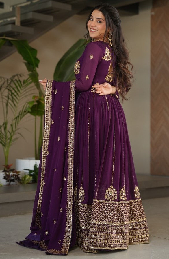 Beautiful Wine Color Blooming Fabric Gown
