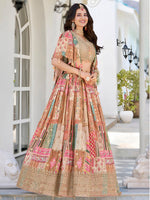 Amazing Beige Color Chinon Fabric Party Wear Lehenga