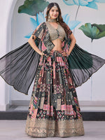 Amazing Black Color Chinon Fabric Party Wear Lehenga