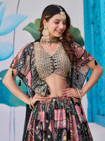 Amazing Black Color Chinon Fabric Party Wear Lehenga