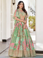Amazing Green Color Chinon Fabric Party Wear Lehenga