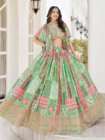 Amazing Green Color Chinon Fabric Party Wear Lehenga