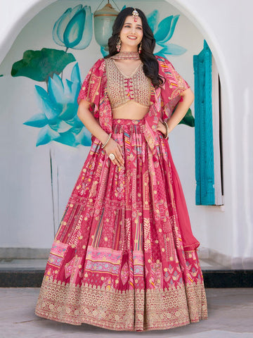 Amazing Pink Color Chinon Fabric Party Wear Lehenga