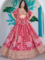 Amazing Pink Color Chinon Fabric Party Wear Lehenga