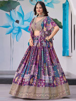 Amazing Purple Color Chinon Fabric Party Wear Lehenga