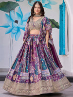 Amazing Purple Color Chinon Fabric Party Wear Lehenga