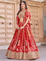 Amazing Red Color Chinon Fabric Party Wear Lehenga