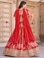 Amazing Red Color Chinon Fabric Party Wear Lehenga