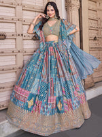 Amazing Aqua Color Chinon Fabric Party Wear Lehenga