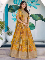 Amazing Yellow Color Chinon Fabric Party Wear Lehenga