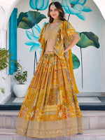 Amazing Yellow Color Chinon Fabric Party Wear Lehenga