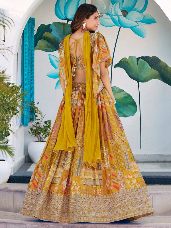 Amazing Yellow Color Chinon Fabric Party Wear Lehenga