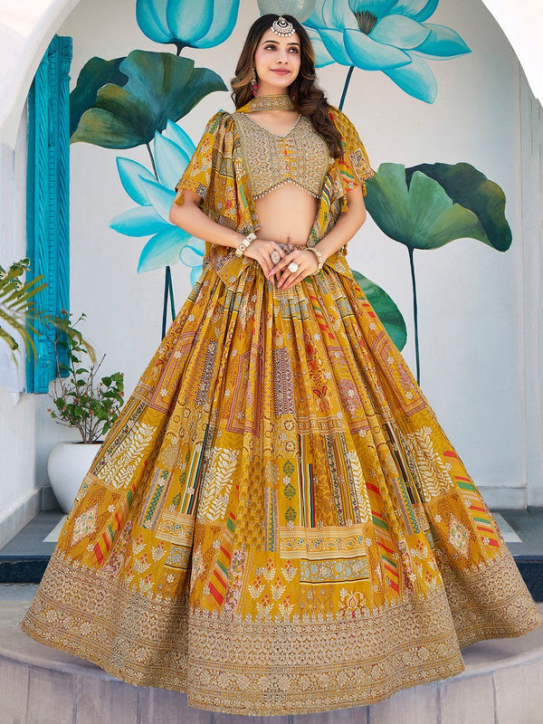 Amazing Yellow Color Chinon Fabric Party Wear Lehenga
