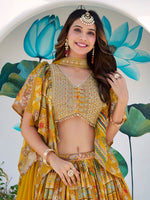 Amazing Yellow Color Chinon Fabric Party Wear Lehenga