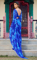 Pretty Blue Color Chiffon Fabric Casual Saree