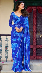 Pretty Blue Color Chiffon Fabric Casual Saree