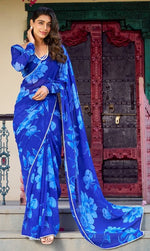 Pretty Blue Color Chiffon Fabric Casual Saree