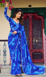 Pretty Blue Color Chiffon Fabric Casual Saree
